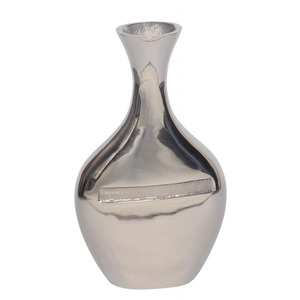 Impresionante Florero Plateado con Cuerpo Redondeado y Hinchado, Cuello Estrecho y Detalle de Banda Texturizada para una Hermosa Decoración Floral del Hogar - Product Image 2