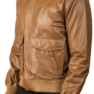 Chaqueta de Cuero Vacuno Genuino de Primera Calidad para Hombre, Estilo Bomber, para Motocicleta, Color Marrón, con Logotipo Frontal en Tela de Lona, para Invierno - Product Image 5