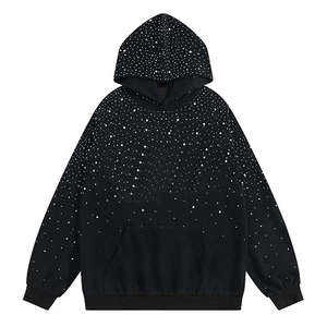 2026 Trending Rhinestone Hoodie Oversized Unisex Streetwear <b>Black</b> Crystal Pullover Hooded Sweatshirt Heavyweight <b>Fleece</b> Hoodie - Product Image 3