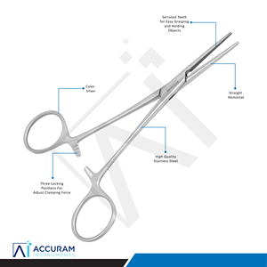 คีมหนีบหลอดเลือด Accuram Crile แบบตรง 160 มม. คีมหนีบหลอดเลือดสำหรับผ่าตัด ทำจากสแตนเลส พร้อมระบบล็อค ใช้สำหรับหนีบหลอดเลือดแดง เครื่องมือผ่าตัดแบบใช้มือ ได้รับมาตรฐาน CE - Product Image 4