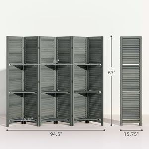 Divisorio per Stanza in Legno Alto 170 cm con 3 Ripiani e Spazio Pieghevole, Design Tradizionale a 6 Pannelli per Camera da Letto in Grigio - Product Image 3
