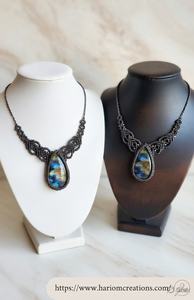 Collier en macramé noir fait main, pendentif en pierre de labradorite bleue naturelle, style bohème tribal, cordon réglable, bijoux de mode pour femmes - Product Image 3