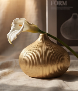 Vase décoratif moderne en métal doré texturé, pour bibliothèque, bureau, décoration de table, vente en gros - Product Image 3