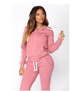 New arrival women custom printing zipper hoodie with matching joggers trousers sportswear sweat suits - Product Image 5
