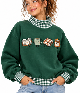 Custom Women’s <b>Mock</b> Neck Sweatshirt 100% Cotton Fleece Gingham Boxy Fit Solid Color Private Label Autumn Winter Pullover - Product Image 5