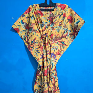 Vestido Kaftán Maxi de Algodón con Estampado de Aves Indias, Cuello en V y Manga Corta para Mujeres Embarazadas, Ropa de Playa y para Dormir de Verano - Product Image 1