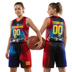 Camiseta de Baloncesto Sublimada Personalizada, Negra y Roja, sin Mangas, Cuello en V, de Secado Rápido, Ajuste Atlético, para Adultos, Unisex, con Impresión del Nombre del Equipo - Product Image 6