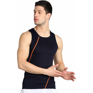 Camiseta sin mangas de punto de secado rápido para hombre 2026, color sólido, cuello redondo, estilo deportivo, chaleco de entrenamiento negro con ribete naranja - Product Image 2