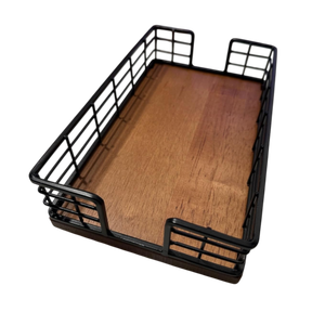 Support à serviettes en bois avec cadre métallique – Panier à serviettes en chêne et fer pour comptoir de salle de bain, salle d'eau et table à manger - Product Image 3