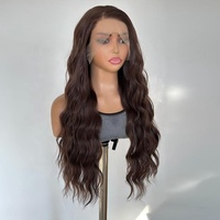 Perruques synthétiques Lace Front 13x4 pré-plumées avec baby hair, couleur marron, longues et volumineuses, à ondulations profondes, pour femmes noires - Vente en gros