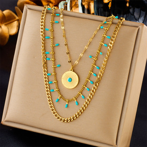 Vintage High-End Ethnic Style Multi-Layer Turquoise Pendant European American Fashion Metal Precision <b>Necklace</b> China Wenchi - Product Image 1