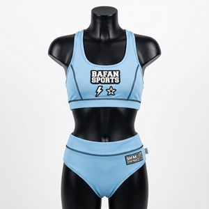Conjunto de Bikini para Mujer, Tela de Poliéster y Elastano de 200 GSM, Traje de Baño Azul Cielo con Paneles, Logotipo Personalizado - Product Image 3