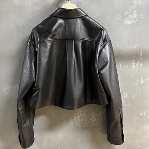 Chaqueta de cuero de cabra curtido vegetal de lujo para mujer, estilo camisa corta, abrigo de cuero genuino para motociclista, moda de alta calidad - Product Image 3