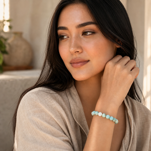 Pulsera Elástica de Piedras Preciosas Redondas de Larimar Natural de 8 mm, Pulsera de Cuentas de Cristal, Suministro al por Mayor - Product Image 6