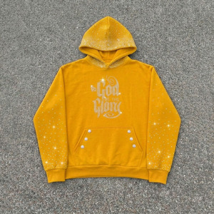 Sweat à capuche de luxe brodé de strass, personnalisé, coupe oversize, délavé à l'acide, style streetwear, en tissu éponge pour homme - Product Image 6