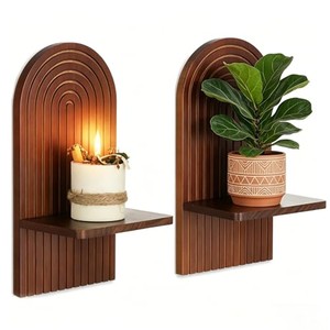 Handcrafted <b>Walnut</b> Wood Arched Wall <b>Shelf</b> Candle Holder - Wholesale - Product Image 2