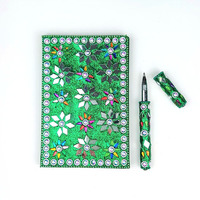 Carnet de notes floral perlé à paillettes lacquées abordable pour journal quotidien, artisanat indien avec système de verrouillage, cadeau souvenir