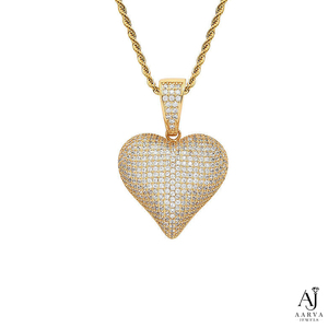 Collier pendentif cœur en argent plaqué or 18 carats avec incrustation de moissanite, chaîne micro-pavée tendance style hip-hop pour femme, cadeau d'anniversaire - Product Image 1