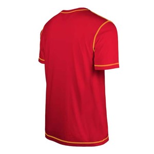 T-shirt à manches courtes rouge pour homme, col rond, coupe classique, tricoté en polyester, bordure contrastée, couleur unie, décontracté - Product Image 3