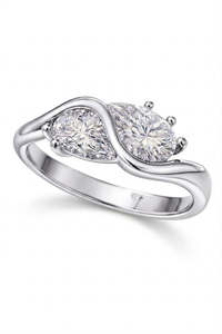 แหวนแฟชั่น Toi et Moi แหวนหมั้นสองเม็ดทรงหยดน้ำ แหวนแบบ Bypass ทองคำแท้ 10K/14K/18K ดีไซน์เรียบหรู แหวนทองคำสัญญา - Product Image 3