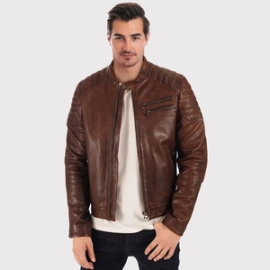 Men’s Brown Waxed Leather <b>Biker</b> <b>Jacket</b> - Product Image 1
