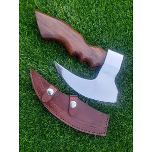 Couteau à pizza Burraq personnalisé fait main en acier au carbone, lame type hache Tomahawk, manche en bois de rose, étui en cuir, pour camping, extérieur, usage industriel, Fête des Pères - Product Image 4