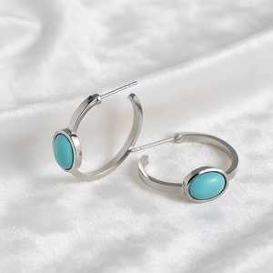 Boucles d'oreilles créoles Sleeping Beauty turquoise en argent sterling 925 plaqué or 14 carats, style minimaliste bohème, bijoux pierre de naissance de décembre - Product Image 2