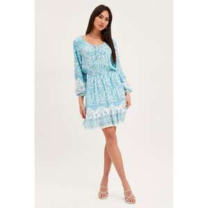 ชุดเดรสมินิพิมพ์ลายดอกไม้สไตล์โบโฮสำหรับผู้หญิง แขนยาว ผูกคอ ชุดลำลองสำหรับฤดูร้อนและชายหาด - Product Image 2