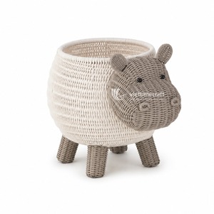 Modern Rattan Animal <b>Storage</b> Basket Luxury Wicker Hippo Bear Toy Hamper Multifunction Sustainable Standing Nursery Organizer <b>Bin</b> - Product Image 4