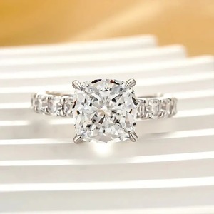 925 Moissanite Classic <b>Cushion</b> Cut Engagement <b>Ring</b> Travel <b>Ring</b> In Sterling Silver White Gold Plated Moissanite <b>Ring</b> for Women's - Product Image 1