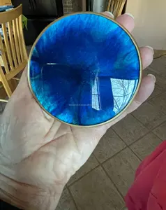 Best Quality Customized Size <b>Blue</b> Resin & Wooden <b>Coaster</b> Eco-Friendly Classic Design 4 Inch Round Home & Restaurant Use - Product Image 1