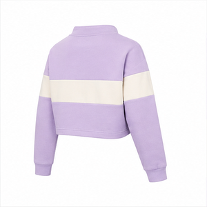 Customize Lilac Mist <b>Womens</b> Boxy <b>Half</b> <b>Zip</b> Cropped <b>Sweatshirt</b> Quarter <b>Zip</b> Loopback Cotton - Product Image 4