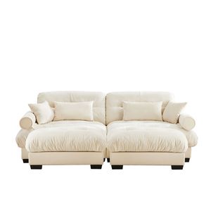 Divano Moderno Oversize a 2 Posti in Velluto con Pouf, Braccioli Imbottiti, Cuscino Lombare e Cuscini Decorativi per Soggiorno - Product Image 5