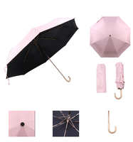 Parapluie pliant 3 sections avec poignée courbée dorée, revêtement noir anti-UV, protection solaire et pluie, double usage, coupe-vent, pour femme