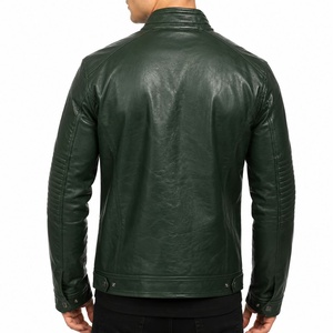 Veste de moto unisexe en cuir PU vert avec logo personnalisé, col rabattable, fermeture éclair, coupe ajustée, manches classiques, couleur unie, coupe-vent - Product Image 2