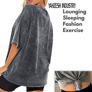 Camiseta de punto para mujer, lavado ácido, efecto desgastado, corte ajustado, algodón suave, manga corta, informal, transpirable, ecológica, para verano - Product Image 3