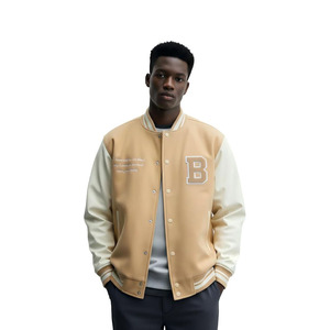 <b>Men's</b> Varsity <b>Jacket</b>, <b>Letter</b> Embroidery, PU Leather Sleeves, Quilted Lining, Striped Trim - Product Image 1