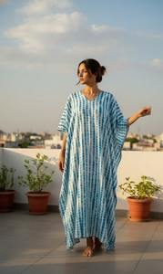 Tela de Alta Calidad Ecológica 100% Algodón con Encaje, Tie Dye, Estilo Bohemio, para Kaftán, Largo Maxi, Cintura Elástica, Mangas Dolman, Transpirable - Product Image 3