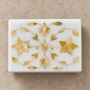 Elegant Modern White Marble Jewelry Box with Gold Floral Inlay Rectangle Lid <b>Storage</b> for Women Girls Christmas - Product Image 3