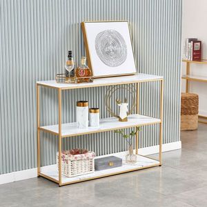Consolle d'ingresso in MDF color oro, tavolo da divano in finto marmo per soggiorno e hall di hotel, elegante tavolo da ingresso - Product Image 3
