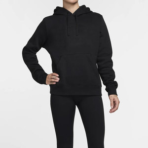 Sweat-shirt à capuche noir pour femme, 100% coton molletonné, manches longues, couleur unie, avec poche, pour l'automne - Product Image 4