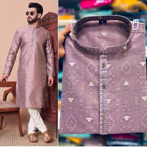 Maruti Fashion Manyavar Style Men's Designer Heavy <b>silk</b> jaqurd <b>Kurta</b> Payjama Hot Selling Indian Traditional Eid Wear Wholesale - Product Image 2