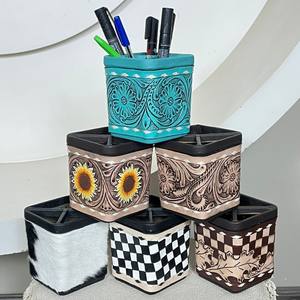 Portalápices Redondo de Cuero Genuino Hecho a Mano por Diseñador, Estilo Occidental, Organizador de Escritorio, Accesorio para Oficina y Escuela - Product Image 5