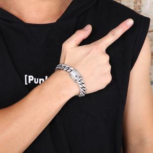 สร้อยข้อมือคิวบันลิงค์เชน สแตนเลส 316 ชุบเงิน/ทอง ประดับคริสตัลไรน์สโตน สำหรับทุกเพศ สไตล์ฮิปฮอป งานฝังแบบช่อง ของขวัญ เครื่องประดับ - Product Image 5