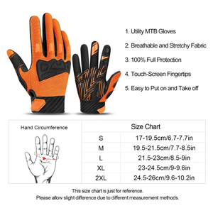 Unisex Full Finger Motocross Racing <b>Gloves</b> Orange Black PU Material Non Slip Outdoor Use Hook And Loop Closure - Product Image 6