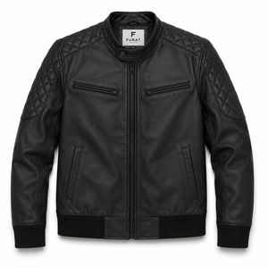 Sven Tumbled Schwarze Leder-Bomberjacke Atmungsaktiv Winddicht Stehkragen Anpassbare Stickerei Lässige Herren-Winterjacke mit Reißverschluss - Product Image 1
