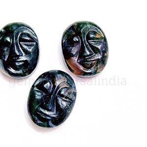 Agate de mousse naturelle sculptée à la main en forme de visage humain breloques en pierres précieuses en vrac pour la fabrication de bijoux en gros Figurines d'agate de mousse sculptures - Product Image 5