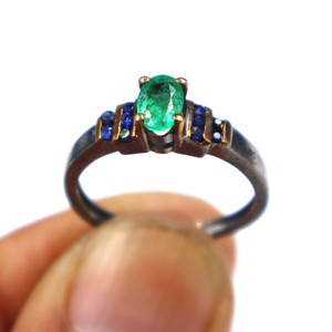 925 Sterling <b>Silver</b> Black Rhodium Plated <b>Emerald</b> with Blue Sapphire Cut Gemstone <b>Ring</b> Wholesale <b>Ring</b> Jewelry Gift <b>Ring</b> Birthday - Product Image 1