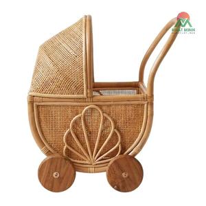 Poussette jouet en rotin naturel NHAT MINH, mini poussette pour poupée, roues en bois, pour enfants de 2 à 4 ans, unisexe - Product Image 2