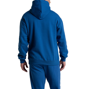 Unisex Royal Blue Hooded Pullover <b>Sweatshirt</b> Regular Fit Solid Color 100% Polyester <b>Fleece</b> Breathable 360g Front Logo <b>Lined</b> - Product Image 6